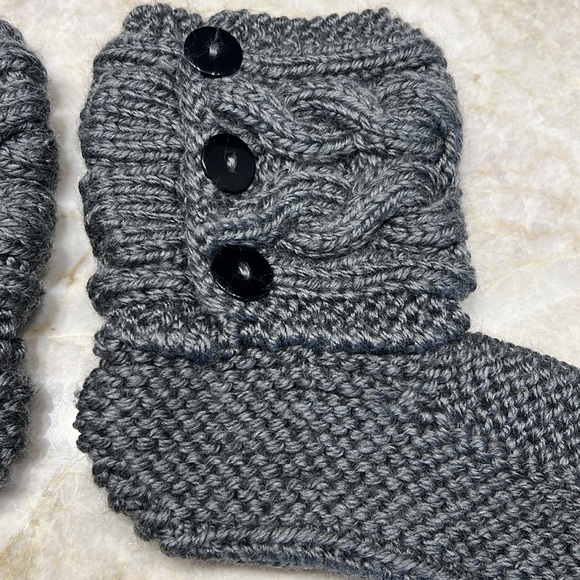 NEW, Handmade Gray Knit Buttoned Boot Socks - Picture 3 of 4
